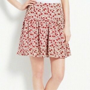 NWT Ann Taylor Drop Yolk Waist Seashell Mini Skirt Fully Lines Red Cream Size 10